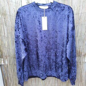 Emma & Sam Crushed Velvet Women's Navy Blue Sweatshirt - S - NWT